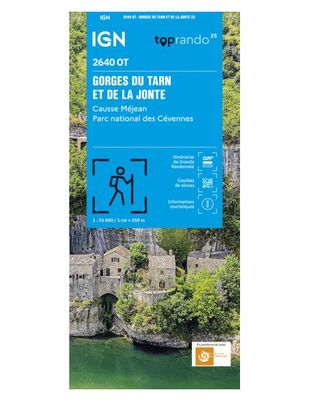 Carte IGN Gorges du Tarn et de la Jonte. Causse Méjean parc National des Cévennes