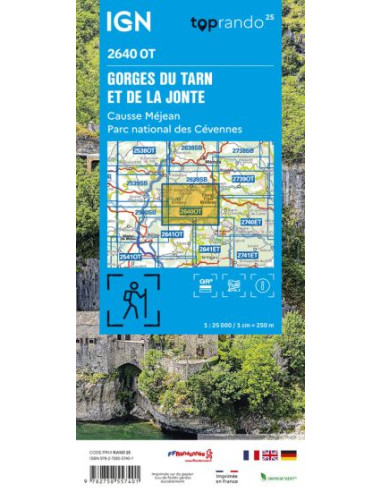 Carte IGN Gorges du Tarn et de la Jonte. Causse Méjean parc National des Cévennes