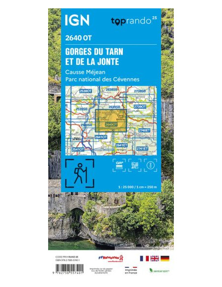 Carte IGN Gorges du Tarn et de la Jonte. Causse Méjean parc National des Cévennes