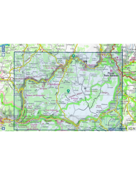 Carte IGN Gorges du Tarn et de la Jonte. Causse Méjean parc National des Cévennes