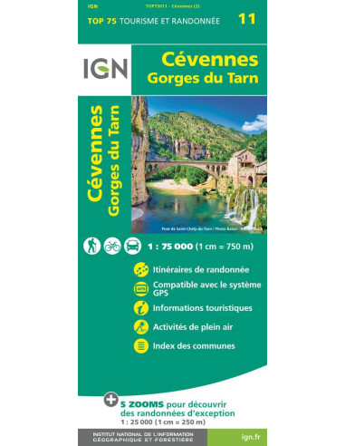CARTE IGN CEVENNES GORGES DU TARN TOP 75011