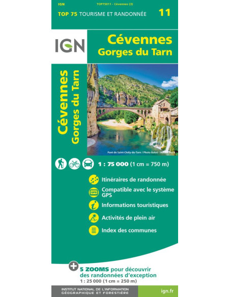 CARTE IGN CEVENNES GORGES DU TARN TOP 75011