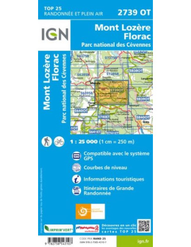 Carte IGN Mont Lozère - Florac