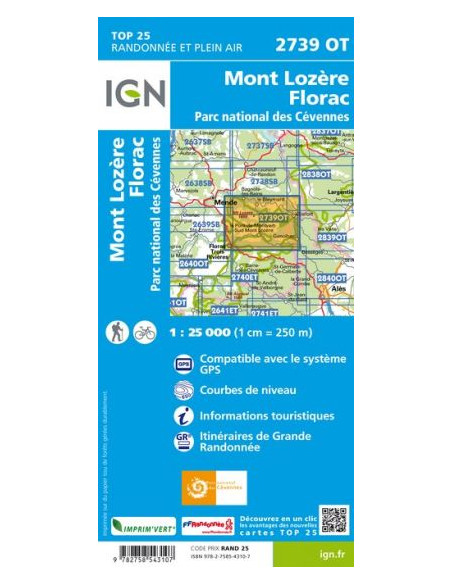 Carte IGN Mont Lozère - Florac