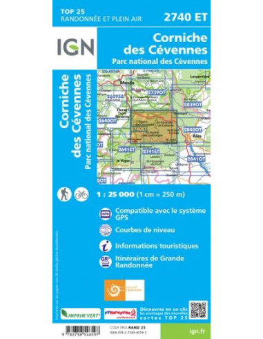 Carte IGN Corniche des Cévennes